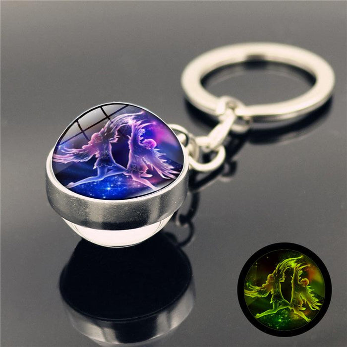 Luminous Twelve Constellations Key Chain Pendant Double-sided Glass Ball Pendant
