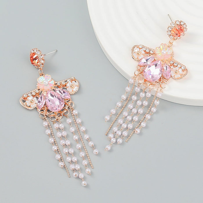 Large Colored Rhinestone Tassel Drop Earrings