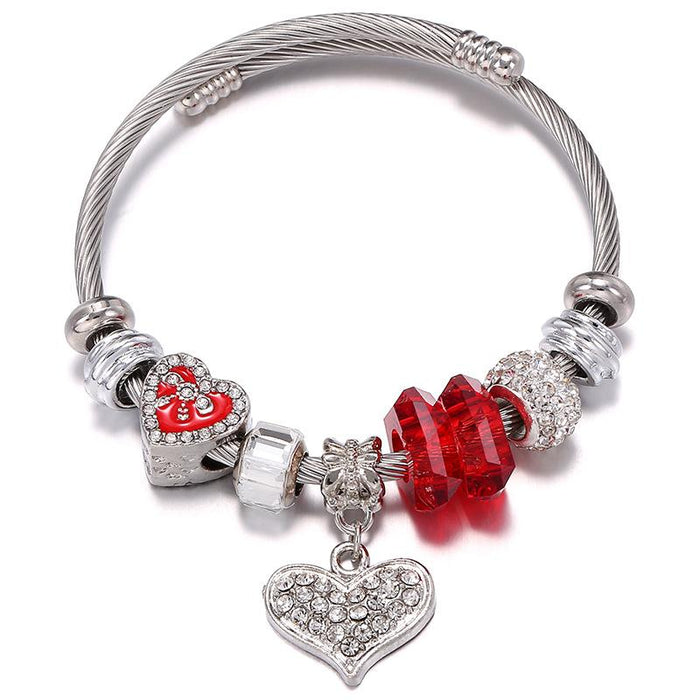 Dot Diamond Heart Pendant Titanium Steel Bracelet