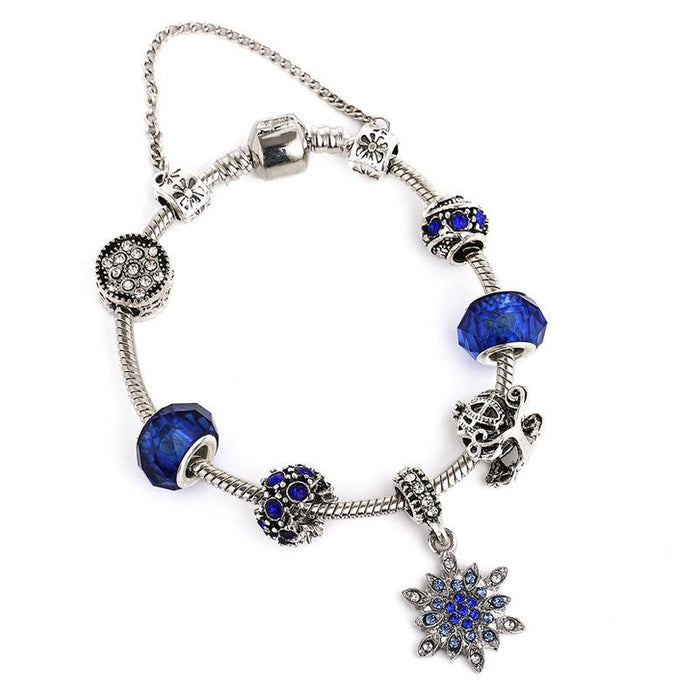 Blue Starry Hand Set Diamond Snowflake Glass Beaded Bracelet