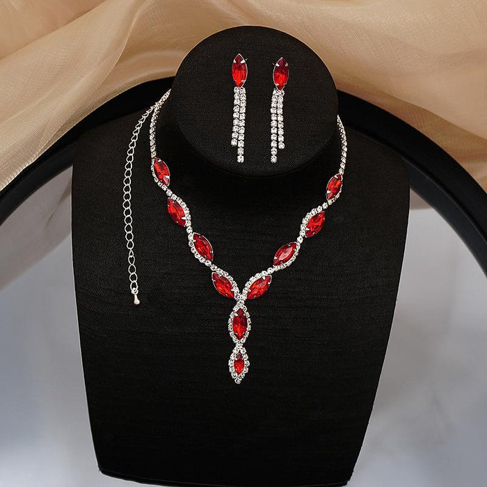 New Dress Accessories Rhinestone Necklace Earrings Two Piece Set