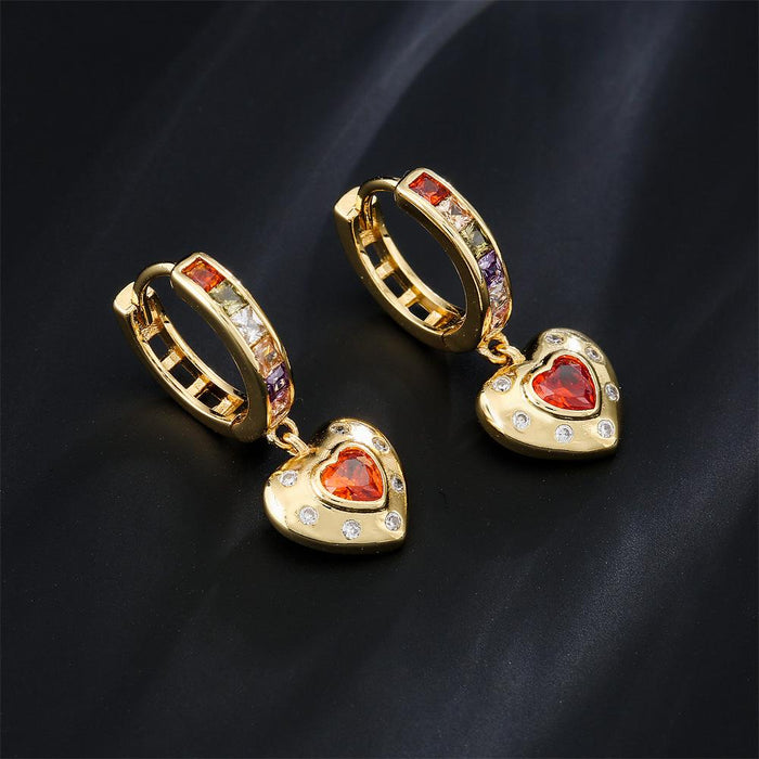 Popular Light Luxury Heart Shaped Gold Color Zircon Earrings