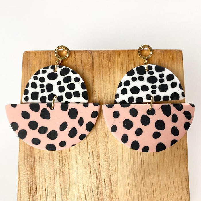 Pastoral Leopard Pattern Large Polymer Clay Earrings