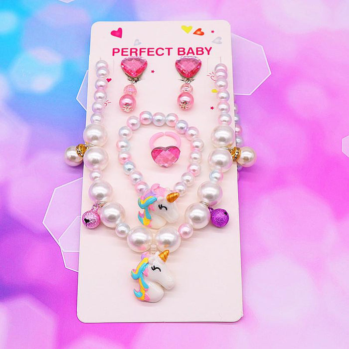 Children's Necklace Bracelet Set Imitation Pearl Necklace Unicorn Set