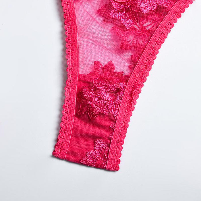 Lace Embroidered Bow Underwear Women Sexy Lingerie Set