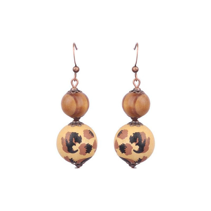 Tassel Vintage Wooden Beads Woven Geometric Hollow Earrings Jewelry