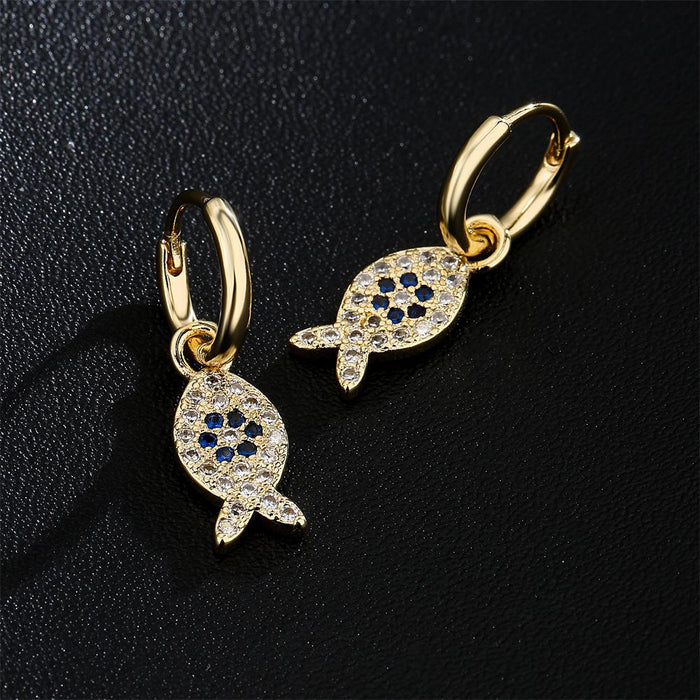 New Gold Color Zircon Small Fish Seahorse Women's Earrings