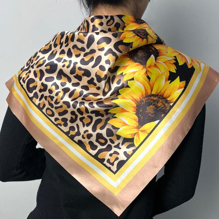 Fashion Design Sense Sunflower Leopard Stitching Sunflower Large Square Towel