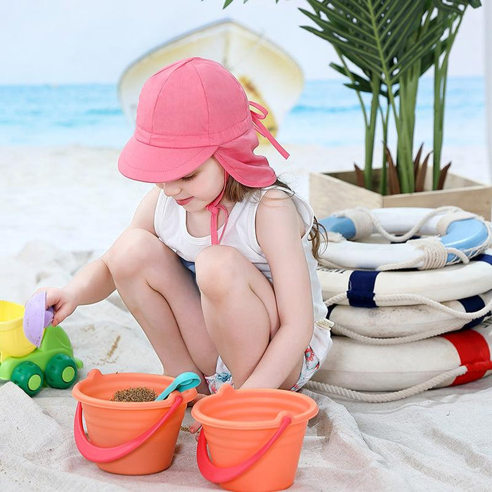 Rose Red Ruffled Outdoor Sunscreen Thin Children's Shawl Hat