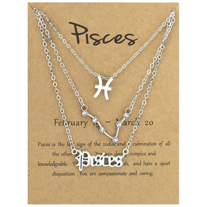 Twelve Constellations Retro Alphabet Symbol Diamond Set Three Piece Necklace