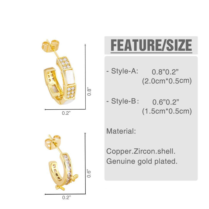 Temperament Zircon Shell C-shaped Earrings Earrings