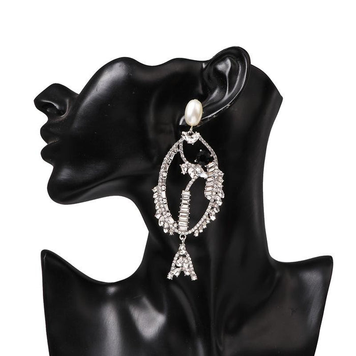 Women's Jewelry Personalized Fashion Versatile Fishbone Earrings Inlaid Rhinestone