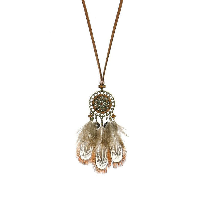 Women's Vintage Hollow Round Feather Necklace
