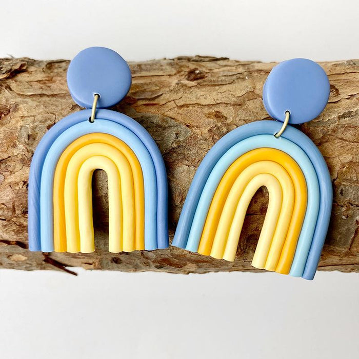 Rainbow soft pottery Earrings geometric U-shaped clay Earrings temperament Fashion Earrings
