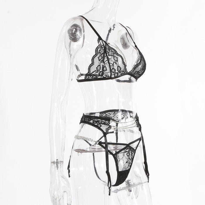 Women's Lace Underwear Set Sexy Metal Chain Lingerie