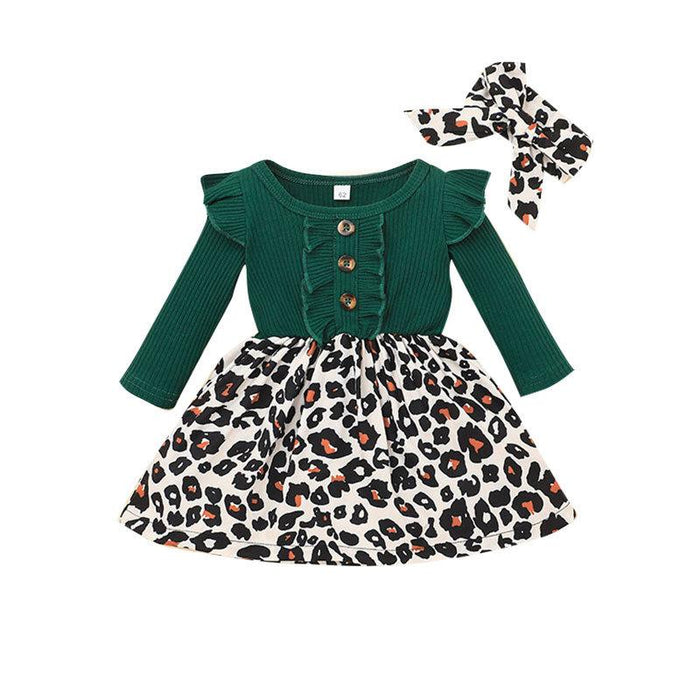 Gilrs Leopard Long Sleeve Skirt with Headband