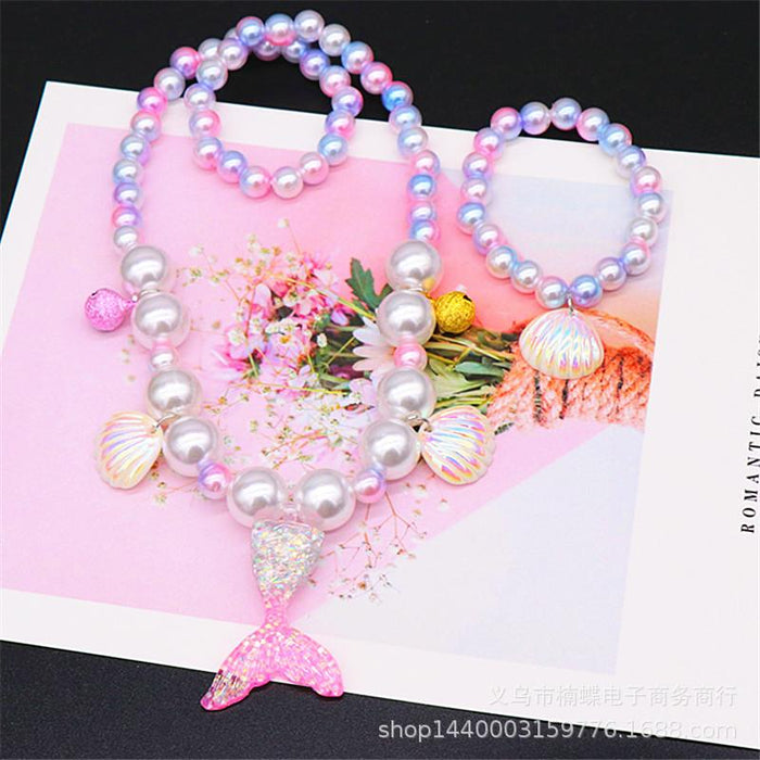 Children's Beauty Fishtail Pearl Necklace Bracelet Ring Earring Set