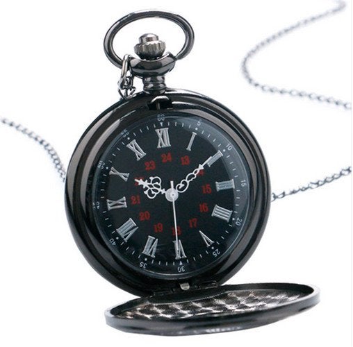 Vintage Charm Black Unisex Fashion Roman Number Quartz Steampunk Pocket Watch