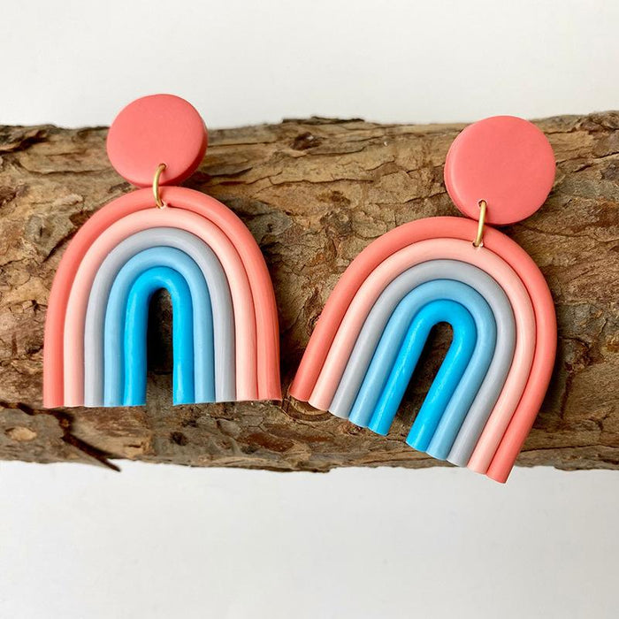 Rainbow soft pottery Earrings geometric U-shaped clay Earrings temperament Fashion Earrings
