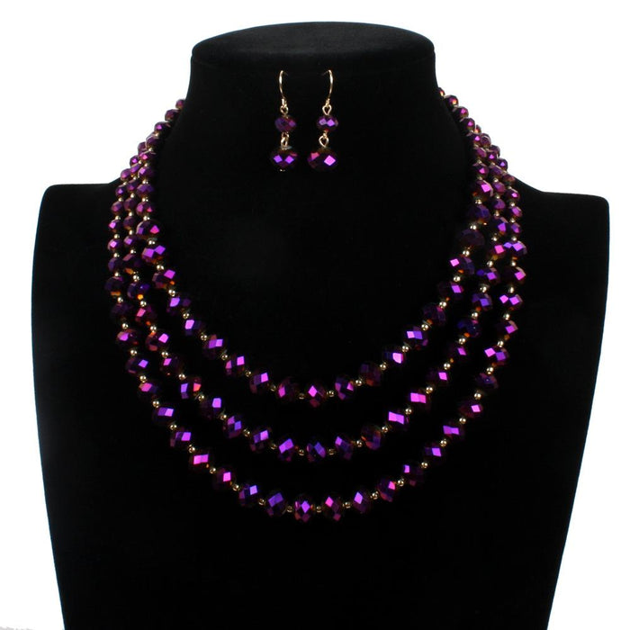 Women's jewelry retro multi-layer exaggerated Glass Crystal Necklace