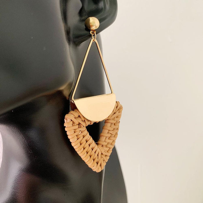 Triangular Metal Pendant Geometric Rattan Earrings