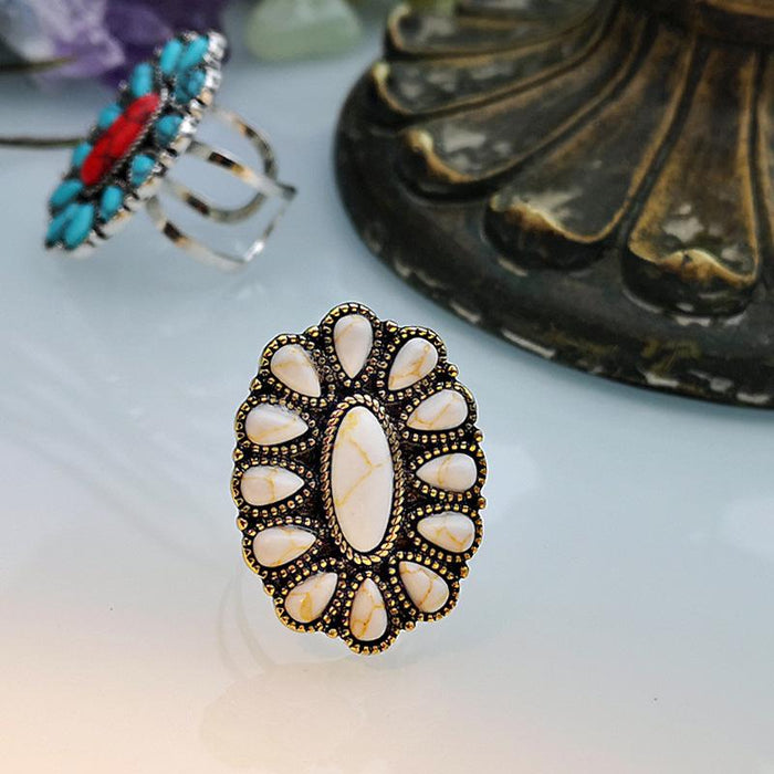 Exaggerated Personality 925 Ancient Silver Turquoise Ring