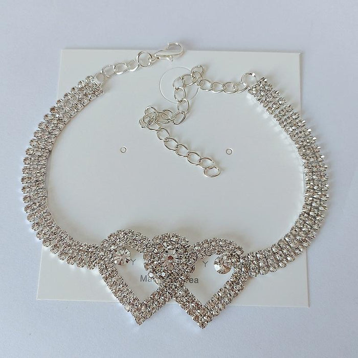 Rhinestone Double Heart Anklet