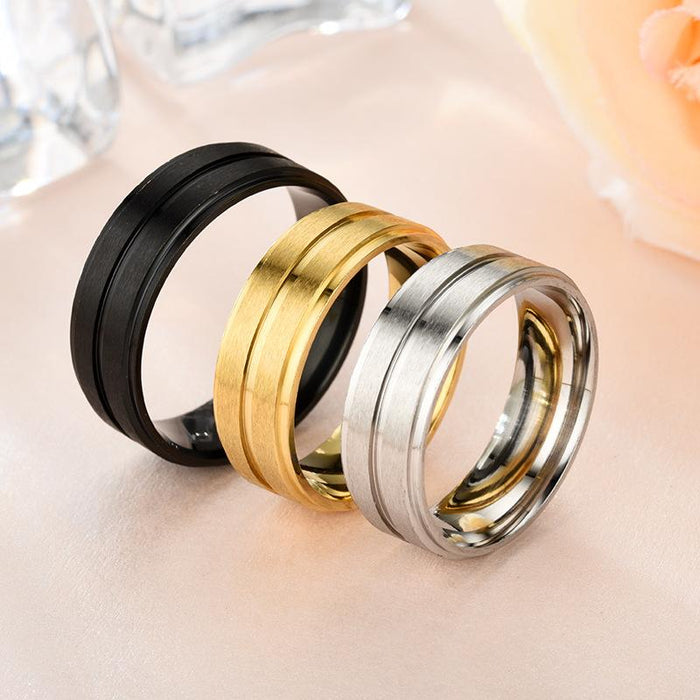 Stainless Steel 8mm Wide Matte Double Bevel Ring