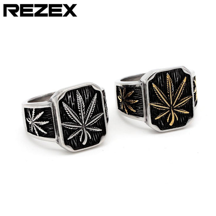 Cross Border Personality Retro Hemp Leaf Men's Titanium Steel Ring