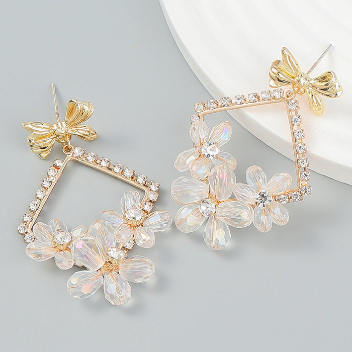 Exaggerated Floral Rhinestone Alloy Plated Stud Earrings