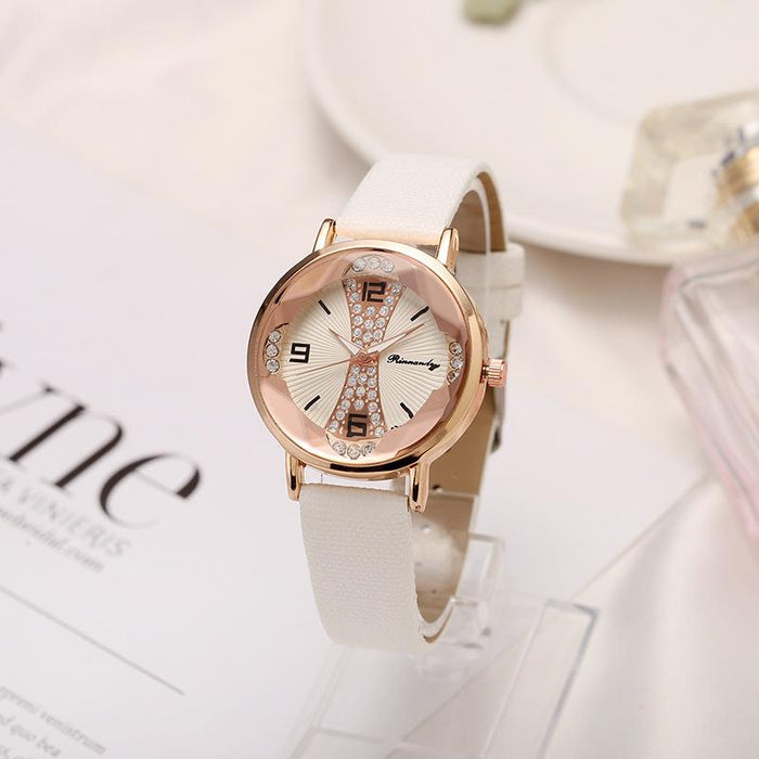 New Style Rhinestone Color Matching Leisure Personalized Leather Ribbon Watch Llz22224