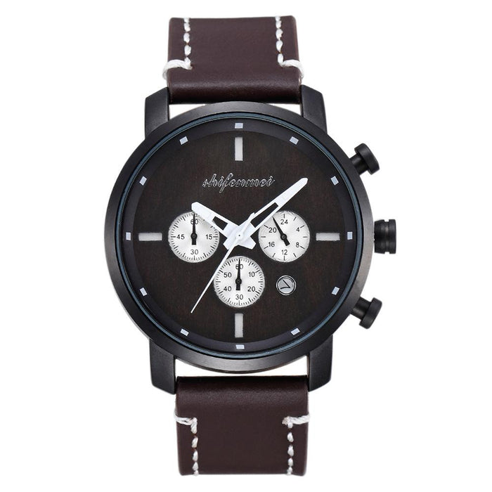 New Multifunctional Timing Fashion Sports Quartz Wood Watch Men