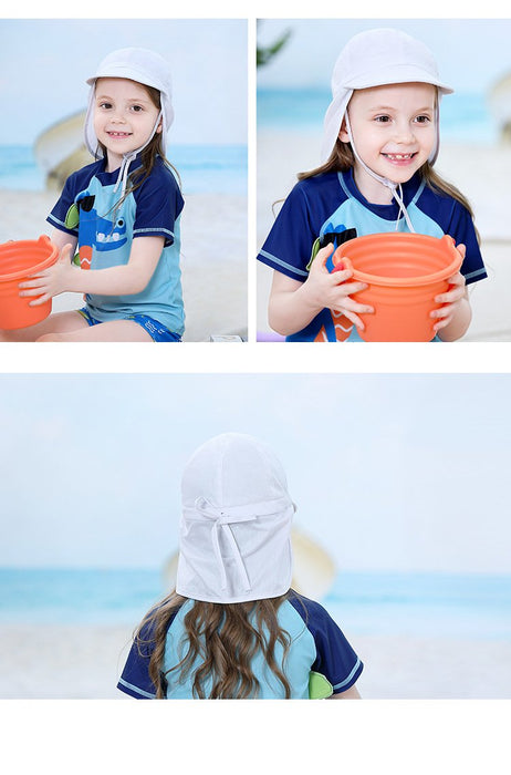 White Ruffled Outdoor Sunscreen Children's Shawl Hat