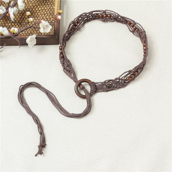 Fashion national style woven belt with skirt Bohemian style decorative belt long tassel women's belt wide