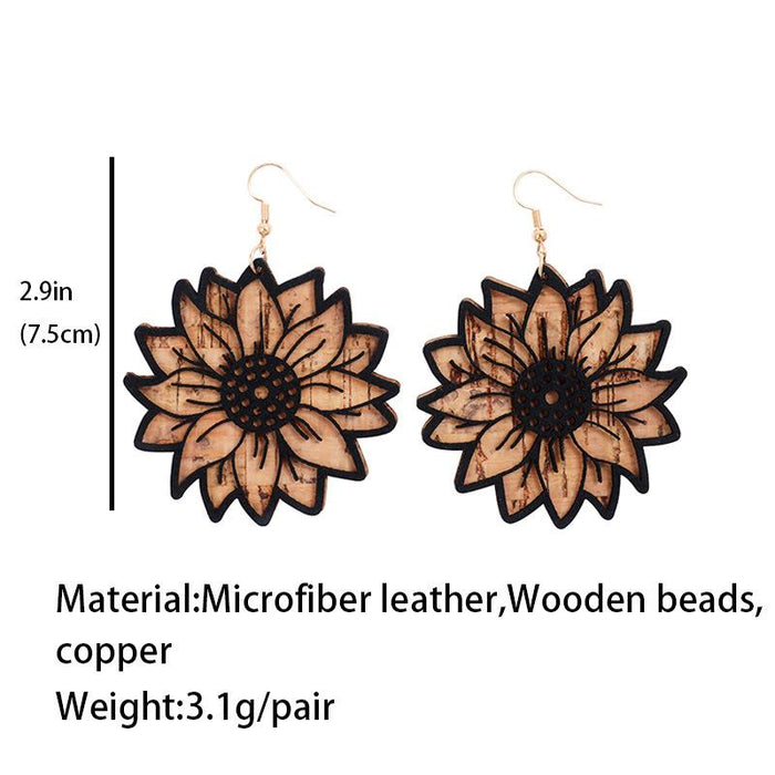 New Vintage Leather Sunflower Women's Earrings