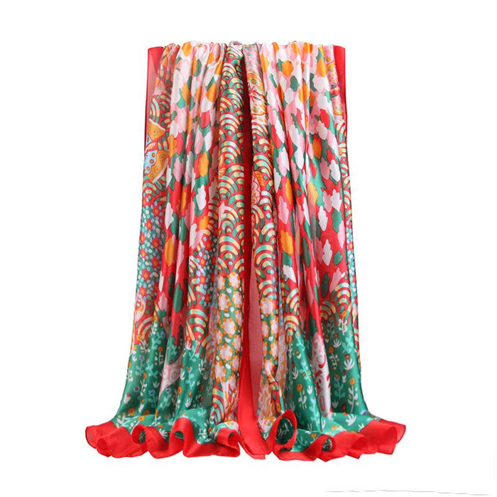 New Satin Printed Scarf Shawl Butterfly Dance Flower Room Sunscreen and Warmth