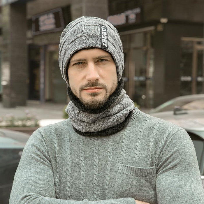 Men's Winter Knitted Pullover Wool Hat Scarf Set