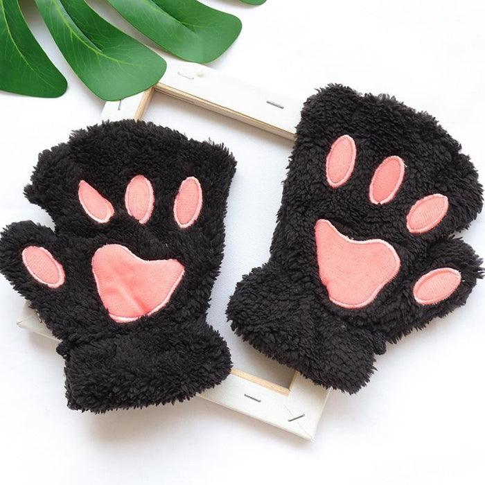 Women Cartoon Gloves Student Winter Fingerless Warmth Padded Gloves