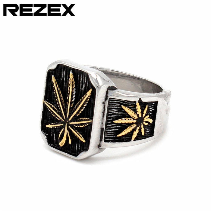 Cross Border Personality Retro Hemp Leaf Men's Titanium Steel Ring