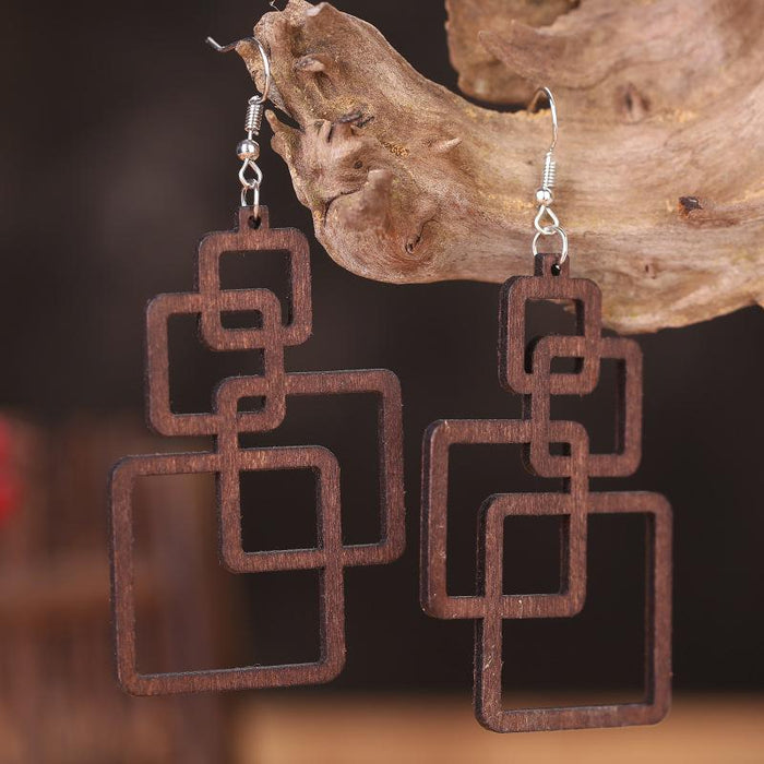 Fashion Creative Personality Exaggerated Wooden Female Earring
