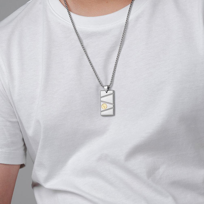 Men's Square Bevel Frosted Titanium Steel Pendant Necklace