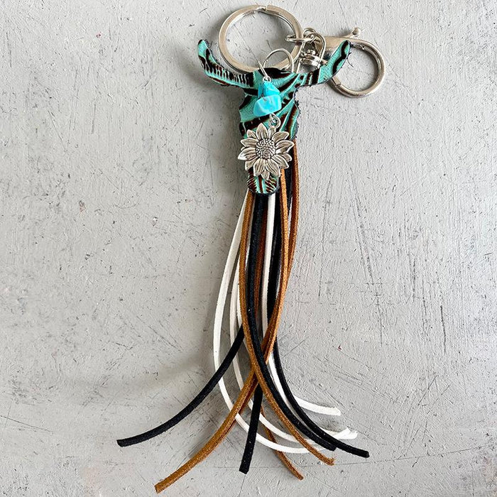 Western style ox head shape leather keychain handmade key chain