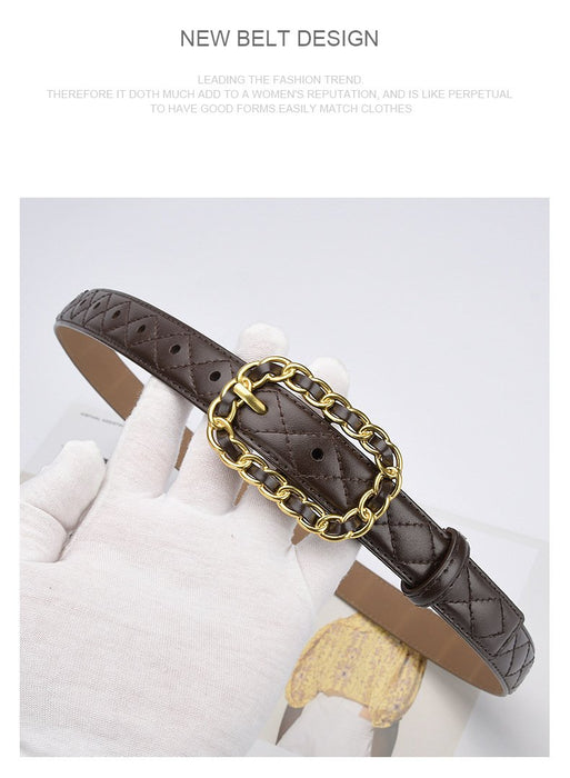 Diamond Embossed Leather Belt Women's Thin Belt