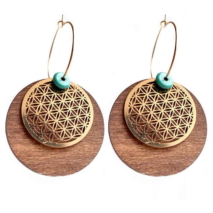 Fashion Personality Exaggerated Wooden Round Female Earrings