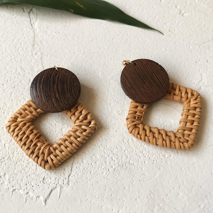 Fashion Geometric Square Water Droplets Rattan Earrings
