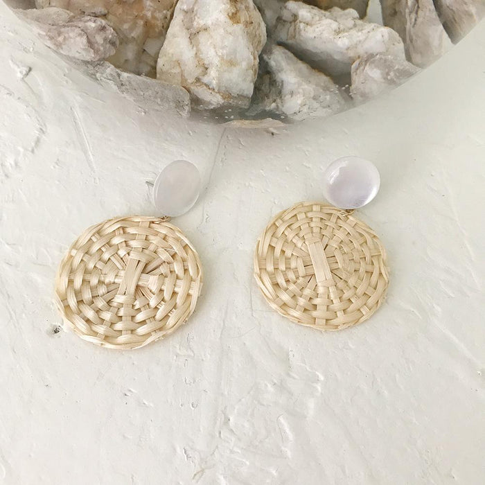 Summer Vacation Water Drop Circular Rattan Earrings