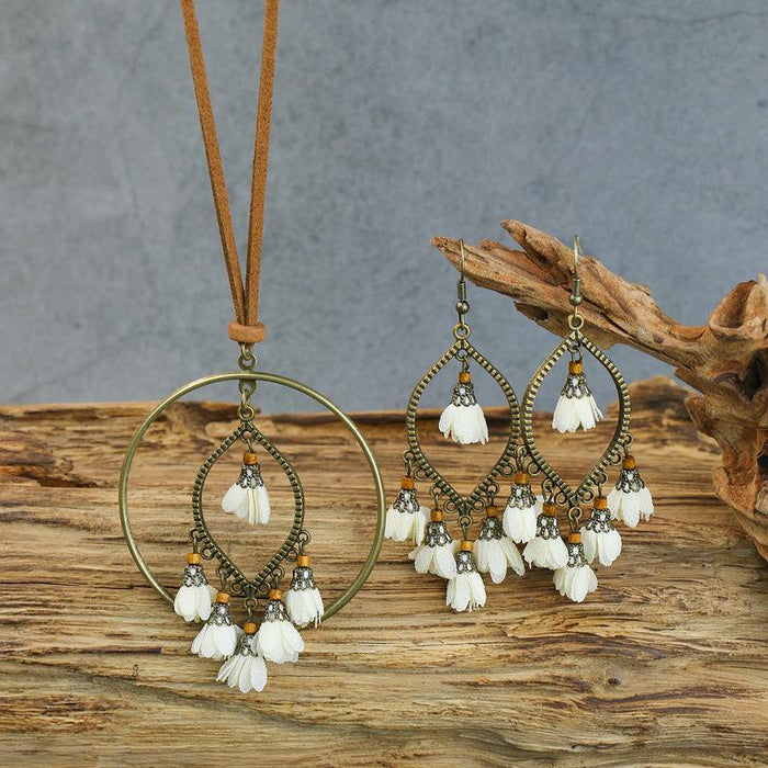 Handmade Flower National Style Long Necklace Earring Set