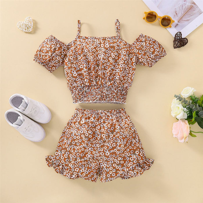 Suspender one shoulder floral girls fashion suit