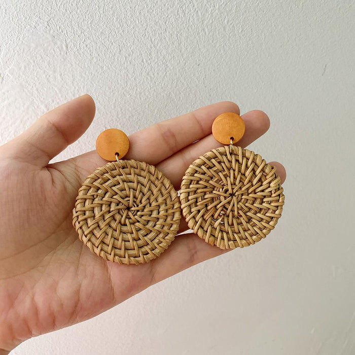 Wooden Handmade Rattan Geometric Earrings Female