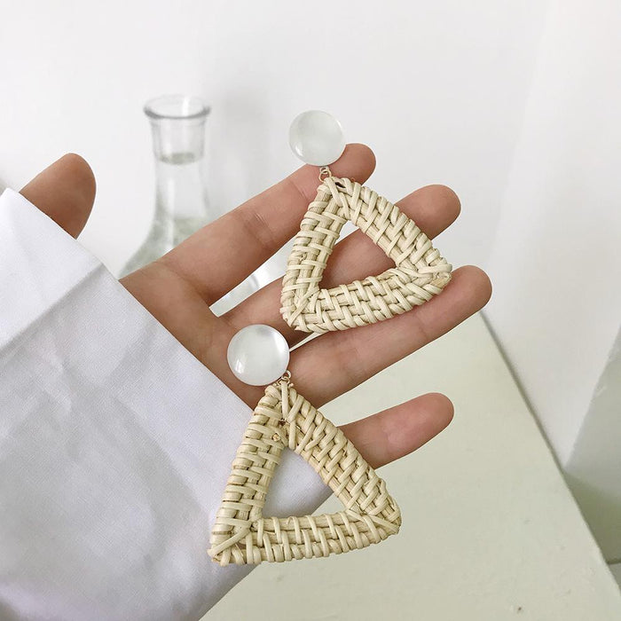 Summer Vacation Water Drop Circular Rattan Earrings